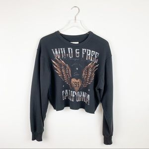 HOLLISTER Harley Davidson Inspired Graphic Crewneck Pullover Gray Cropped SIZE M